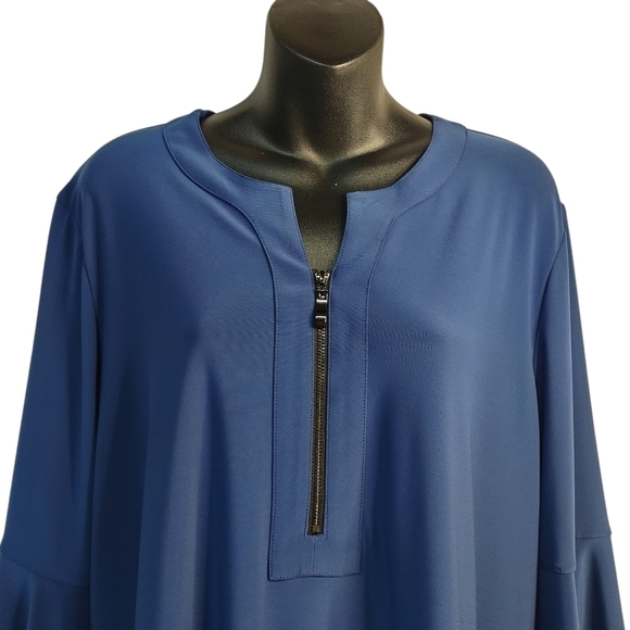 By JJ Blouse Women's Blue Flare Sleeve 1/4 Zipper Stretch Blouse Size XL - Picture 4 of 10